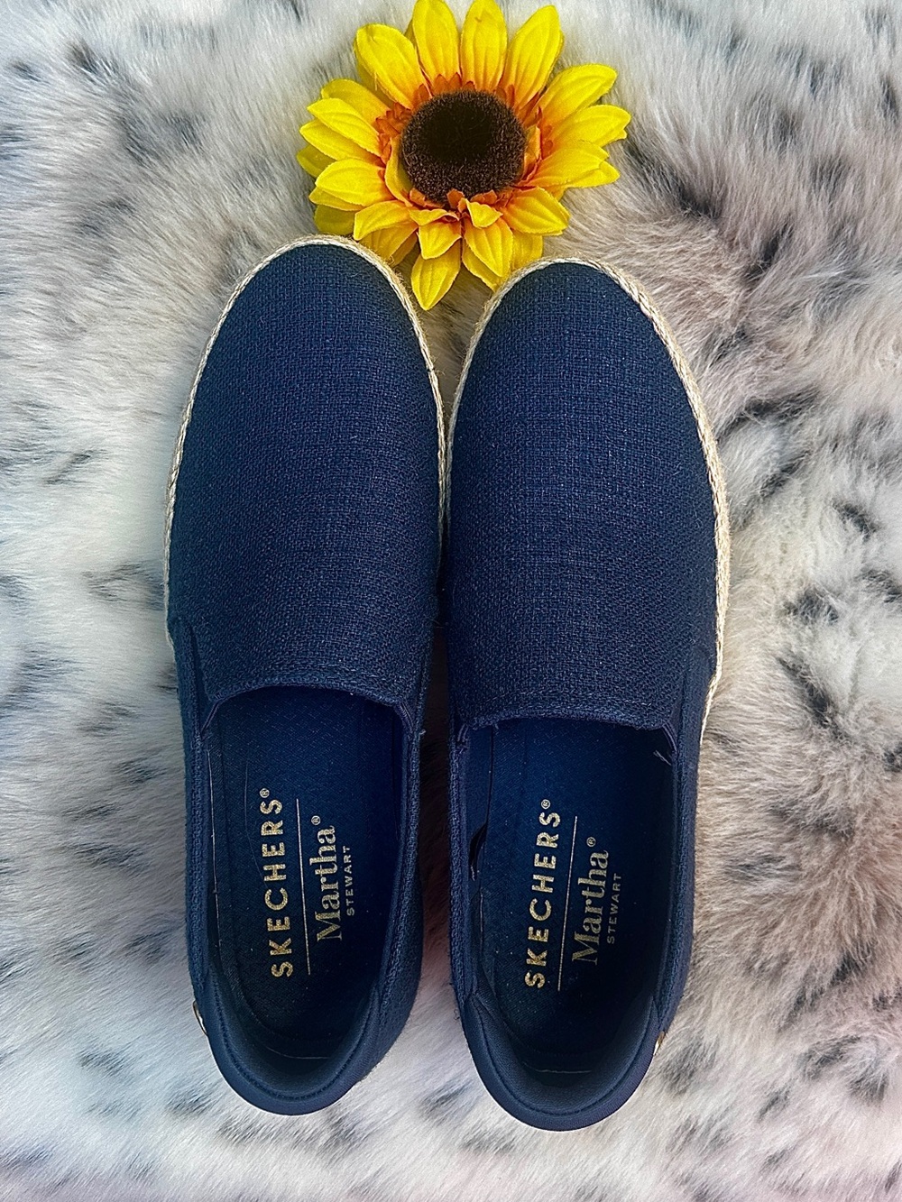 Martha Stewart Skechers Sesame  Navy Platform Slip-On Espadrille Sneakers
